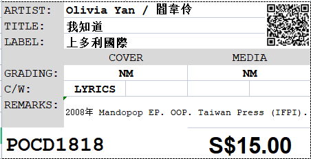 [Pre-owned] Olivia Yan / 閻韋伶 - 我知道 EP