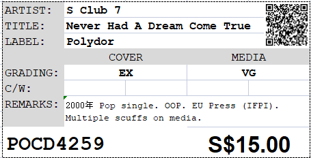 [Pre-owned] S Club 7 - Never Had A Dream Come True Single