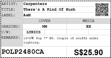 [Pre-owned] Carpenters - There's A Kind Of Hush 7" EP 45rpm (Out Of Print)