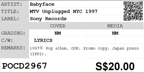 [Pre-owned] Babyface - MTV Unplugged NYC 1997 CD