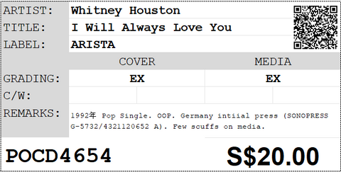 [Pre-owned] Whitney Houston - I Will Always Love You Single