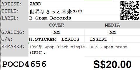 [Pre-owned] ZARD - 世界はきっと未来の中 3inch Single