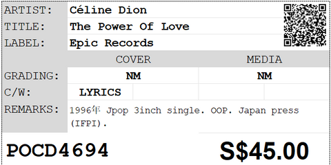 [Pre-owned] Céline Dion - The Power Of Love 3inch Single