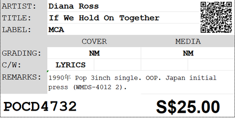 [Pre-owned] Diana Ross - If We Hold On Together 3inch Single