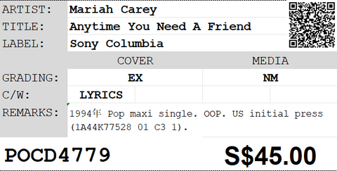 [Pre-owned] Mariah Carey - Anytime You Need A Friend Maxi Single