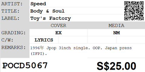 [Pre-owned] Speed - Body & Soul 3inch Single CD