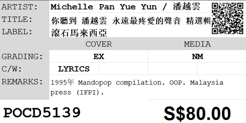 [Pre-owned] Michelle Pan Yue Yun / 潘越雲 - 你聽到 潘越雲 永遠最疼愛的聲音 精選輯 CD