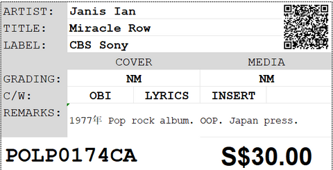 [Pre-owned] Janis Ian - Miracle Row LP 33⅓rpm