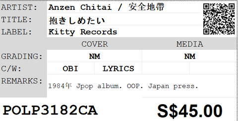 [Pre-owned] Anzen Chitai / 安全地帶 - 抱きしめたい LP 33⅓rpm