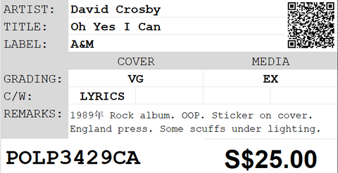 [Pre-owned] David Crosby - Oh Yes I Can LP 33⅓rpm