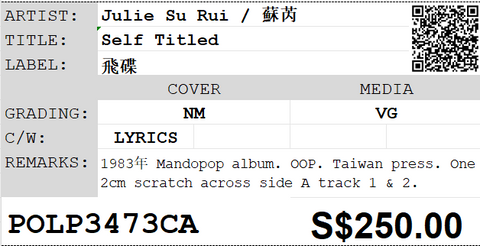 [Pre-owned] Julie Su Rui / 蘇芮 - Self Titled LP 33⅓rpm