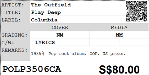 [Pre-owned] The Outfield - Play Deep LP 33⅓rpm