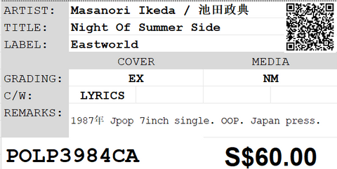 [Pre-owned] Masanori Ikeda / 池田政典 - Night Of Summer Side 7inch Single 45rpm