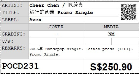 [Pre-owned] Cheer Chen / 陳綺貞 - 旅行的意義 Promo Single (Out Of Print)