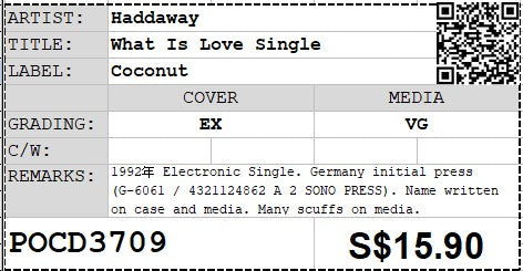 [Pre-owned] Haddaway - What Is Love Single (Out Of Print)