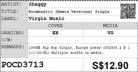 [Pre-owned] Shaggy - Boombastic (Remix Versions) Single (Out Of Print)