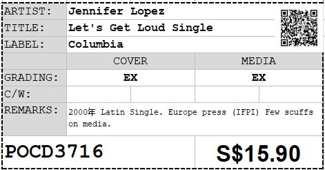[Pre-owned] Jennifer Lopez - Let's Get Loud Single (Out Of Print)
