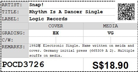 [Pre-owned] Snap! - Rhythm Is A Dancer Single (Out Of Print)