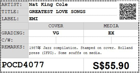 [Pre-owned] Nat King Cole - GREATEST LOVE SONGS (Out Of Print)