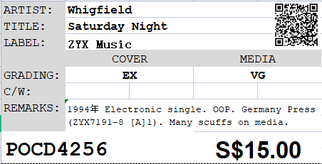 [Pre-owned] Whigfield - Saturday Night Single