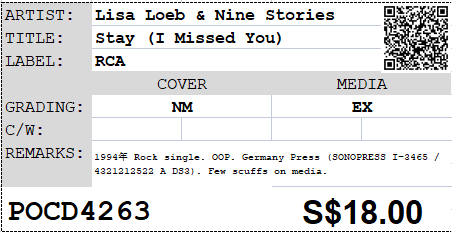 [Pre-owned] Lisa Loeb & Nine Stories - Stay (I Missed You) Single