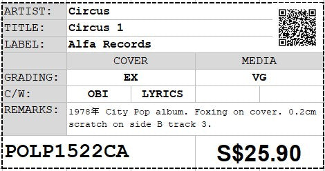[Pre-owned] Circus - Circus 1 LP 33⅓rpm (Out Of Print)