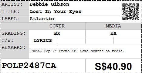 [Pre-owned] Debbie Gibson - Lost In Your Eyes Promo 7" EP 45rpm (Out Of Print)